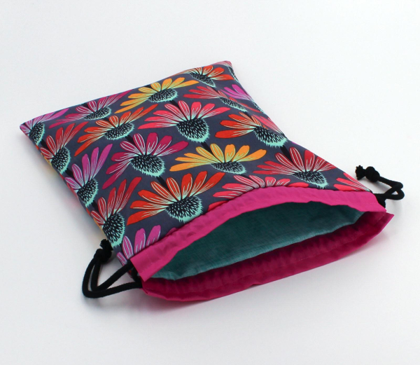 Projektbeutel / Handarbeitsbeutel mit Kordel Echinacea